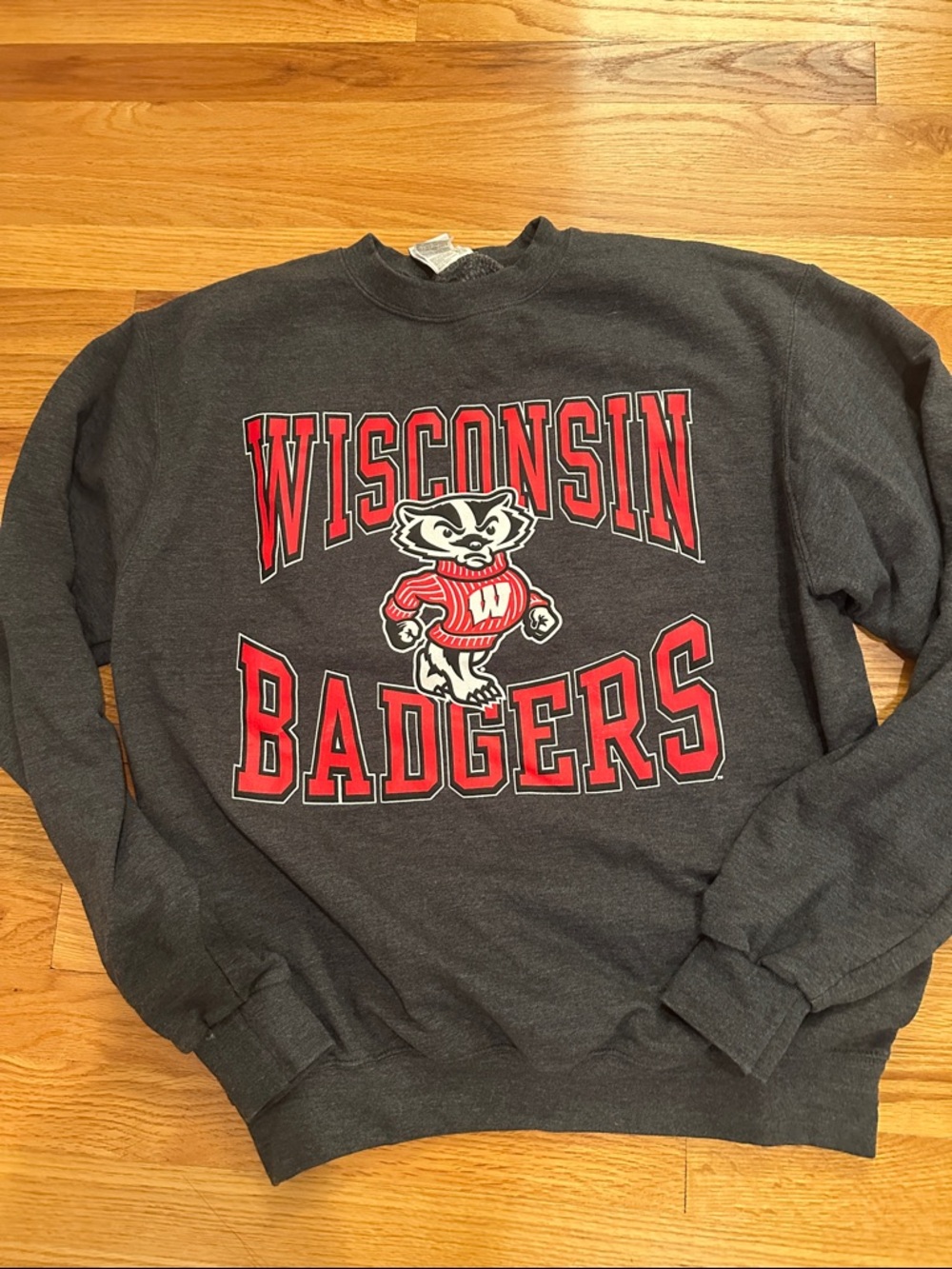 Wisconsin Badgers Gray Crewneck Sweatshirt - Red Logo - excellent condition.